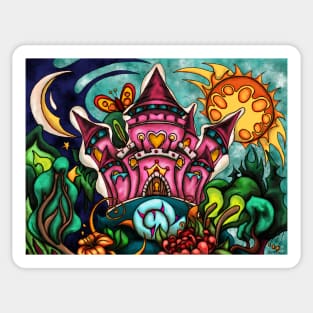 Princess magical castle art, Colorful childrens illustration Sticker